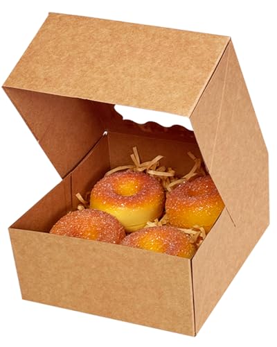 qiqee Auto-pop up Cookie Box with Window, Brown, 6"x6"x3" 30Pcs - color: 6x6x3, 30Pcs,Brown