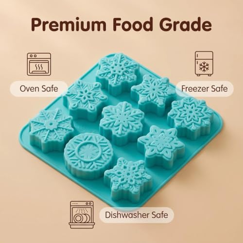 3Pcs Snowflake Silicone Mold - 9-Style Christmas Snowflake Chocolate and Candy Molds, Christmas Silicone Molds for Desserts, Soap, Candles, Jello, Ice, and Wax Melts - color: G