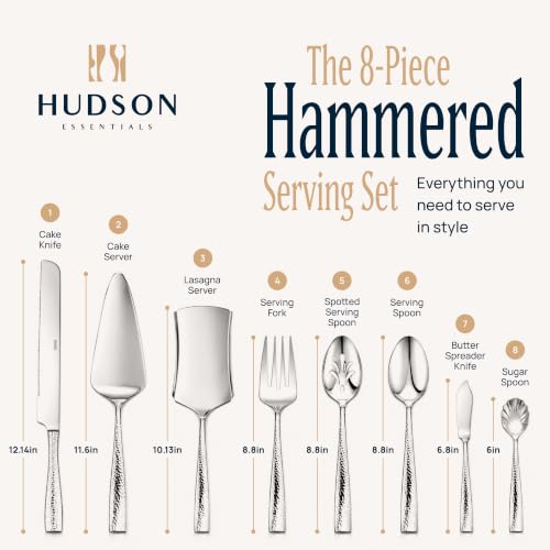 Hudson Essentials Hammered 18/10 Stainless Steel Hostess Serving Utensil Set, 8-Piece Set with Cake Knife, Cake Server and Lasagna Pie Server, Dishwasher Safe