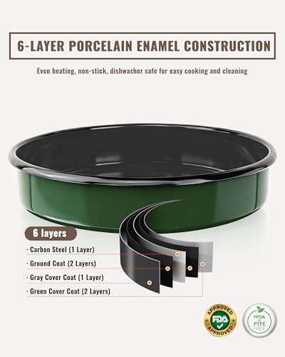 Round Roasting Pan Set, Enamel 10 Inch Cake Pan Baking Dish for Oven - color: Green - 10 Inch