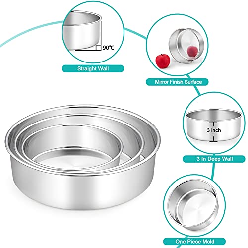 TeamFar Cake Pan, Stainless Steel Round Baking Pans Set for Layer Cake Pie