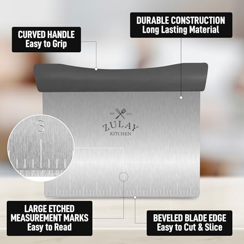 Zulay Premium Multi-purpose Stainless Steel Bench Scraper & Chopper, Easy to Read Etched Markings for Perfect Cuts, Quick & Easy Multi-use Dough Scraper, Dough Cutter & Pastry Scraper (Gray) - color: Gray, size: Bench Scraper