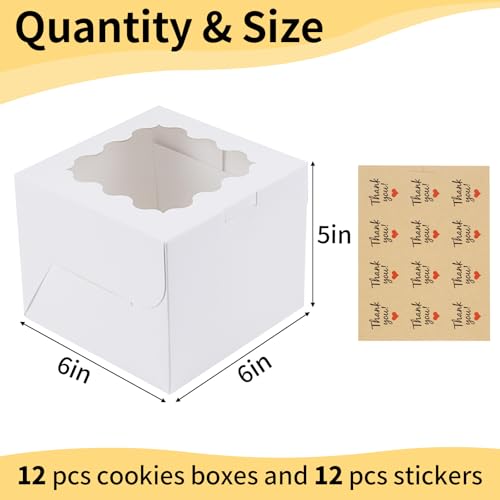 WINKIO Cookie Boxes, Treat Bakery Dessert Pastry Favor Donut Mini Cake Box - color: white, size: 6×6×5 inches