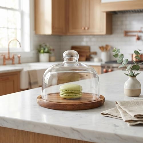 DOITOOL 5.11 Inch Covered Cake Stand Wooden Dessert Display Stand with Dome Lid for Wedding Party Birthday Dessert Cupcake Storage Serving
