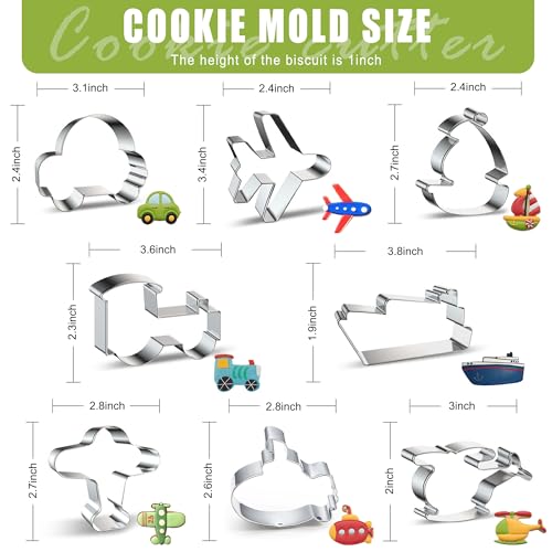 ZADE Transportation Theme Car Boat Airplane Cookie Cutters Set 8 Pcs Non-Stick Stainless Steel Cookie Biscuit Sandwich Mold, Fruit Cake Fondant Cutter for Baking - color: Transportation theme