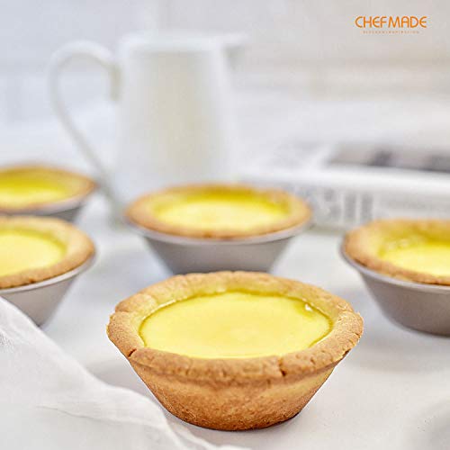 CHEFMADE Mini Pudding Pan Set, 3-Inch 4Pcs Non-Stick Egg Tart Mold Round Mini Cake and Loaf Bakeware for Oven and Instant Pot Baking (Champagne Gold) - size: 07 - 3" Mini Pie 4Pcs