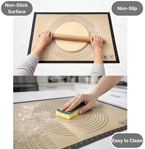 Silicone Pastry Mat with Measurements, 26 x 16 Inch Extra Thick Non-Slip Nonstick Large Baking Mat for Dough Rolling, Kneading, Fondant and Pie, Gray - color: Gray, size: 26"L x 16"W