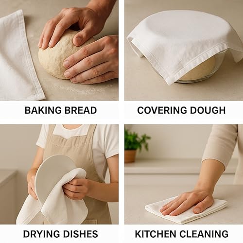 Flour Sack Towels | Tea Towel for Crafts | Kitchen | Dish | Cotton Blank Towel for Embroidery | Baking Bread Proofing Linen Cover | Thick Absorbent Quick Dry | 3 Pack 18"x28" Natural - color: Natural, size: 18"x28" - 3 Pack