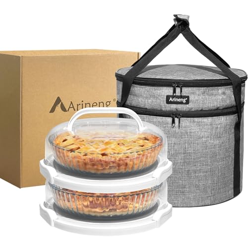 2 Pack Pie Containers with Lids and Handles, Includes Insulated Bags and Non-Slip Heating Pads, BPA Free Pie and Cheesecake Containers, Thanksgiving Gifts - color: Gray