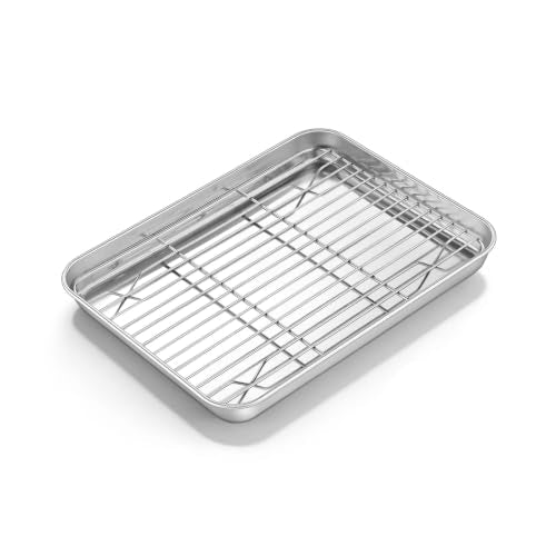 Homikit 10x8 Inch Small Stainless Steel Baking Sheet with Wire Cooling Rack - size: 10.4x8.1x1