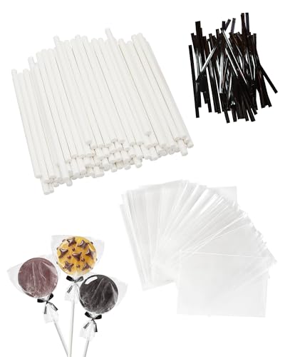 4-inch 300ct White Lollipop Sticks and Bags Set, CHELIZIYA Paper Sticks Kit - color: Black