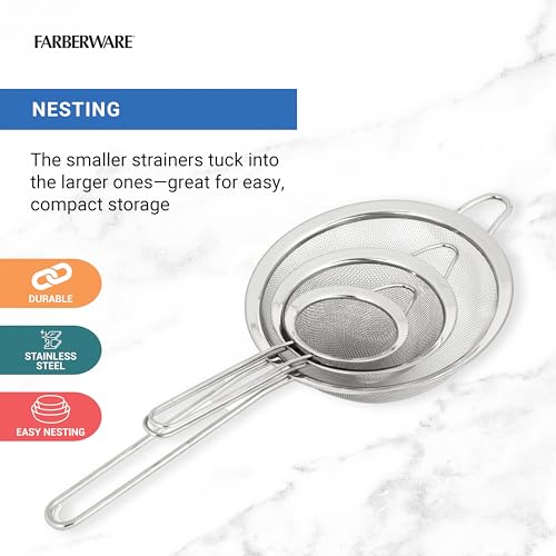 Farberware 3-Piece Fine Mesh Strainer Set Stainless Steel