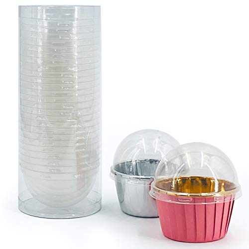 Party Hippo Cupcake Cups, 3.5 Oz 100 pcs Disposable Foil Muffin Liners, Gold Baking Cups, Ramekin Aluminum Cupcake Tip Pan Ramekin Holders, Little Baking Cups (Blue) (50, Lids) - color: Lids