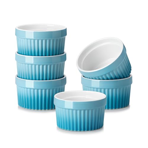 MALACASA 4 oz Ceramic Ramekins, Oven Safe Souffle Dishes, Set of 6, Blue - color: Blue, size: 4 Oz