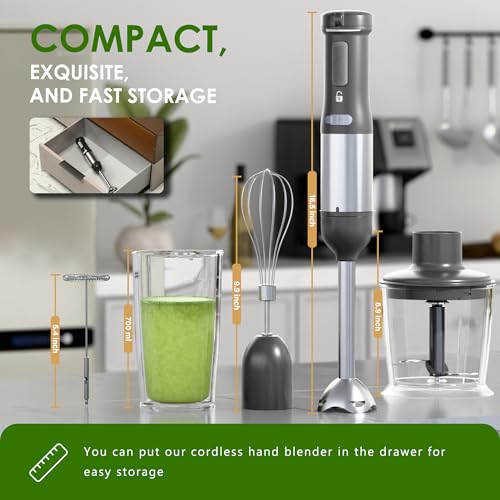 5-in-1 Cordless Immersion Blender with Rechargeable Handheld Battery - color: grey
