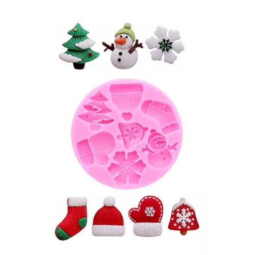 4PCS Christmas Theme Silicone Mold Snowflake Christmas Tree Snowman Bell Creative Baking Chocolate Cake Dessert Decoration Mold DIY Resin Jewelry Accessories Silicone Molds SD-260-367-529-565 - color: Style C