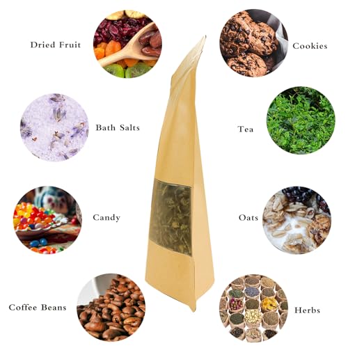100 PCS Resealable Bags, Stand Up Kraft Paper Bags with Matte Window, Zipper Lock Food Storage Bags for Small Business and Home, 7.8x11.8 Inch Reusable Sealable Bags for Packaging - color: Yellow,7.87*11.81 inches
