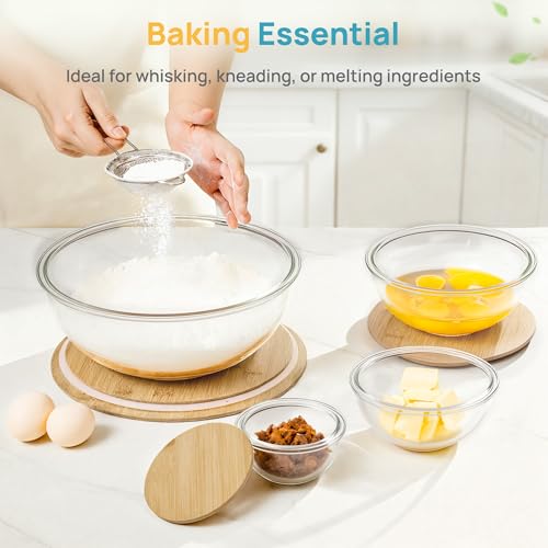 Vtopmart 5 Pack Glass Mixing Bowls with Bamboo Lids, Nesting Set - style: 5-piece set