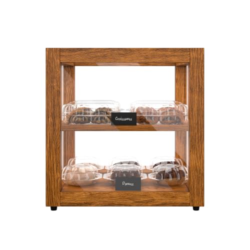 KoolMore 15 in. Light Wood Countertop Open Back Dry Bakery Display Case, Pastry, Cake and Bread Display with Tempered Glass