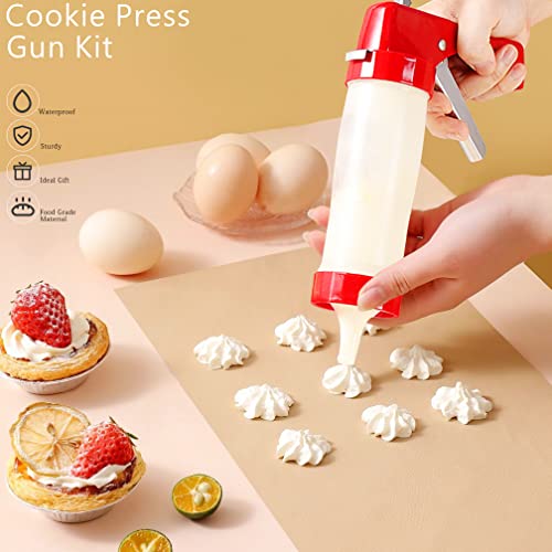 Cookie Press for Baking, Spritz Cookie Press, Thicken Cookies Press Gun Kit with 16 Discs and 6 Decorating Tips, Suitable for DIY Cookies Maker and Cake Icing (Red)
