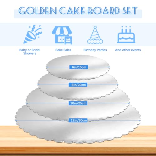 8 Pack Round Cake Boards,Silver Wave Cake Circle Base 6,8,10,12 Inch - color: Silver, size: 6/8/10/12Inch, style: Wavy Edge
