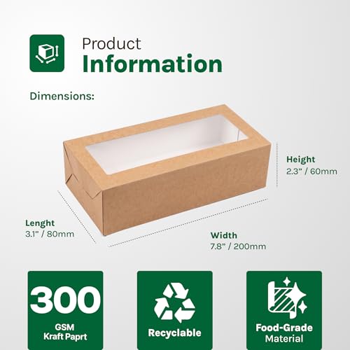 20 Pcs Cookie boxes with window, 7.87×3.15×2.36 Inches - size: 7.87" × 3.15" × 2.36"