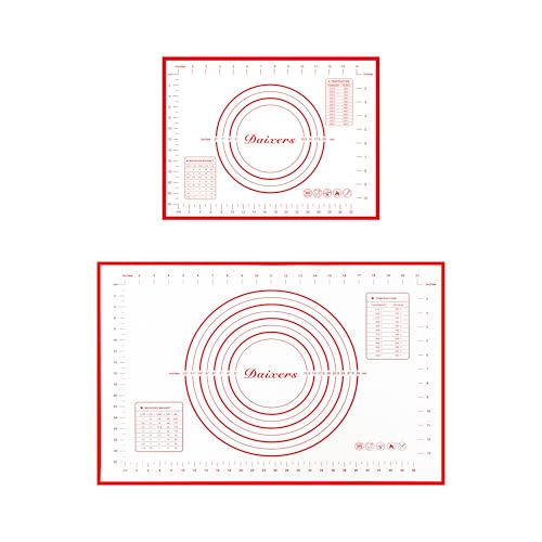Silicone Baking Mats Set of 2,Large 24" x 16" Small 16" x 12" Non Stick Non Skid Pastry-Mat with Measurements (Red) - size: Large 24" x 16" Small 16" x 12"