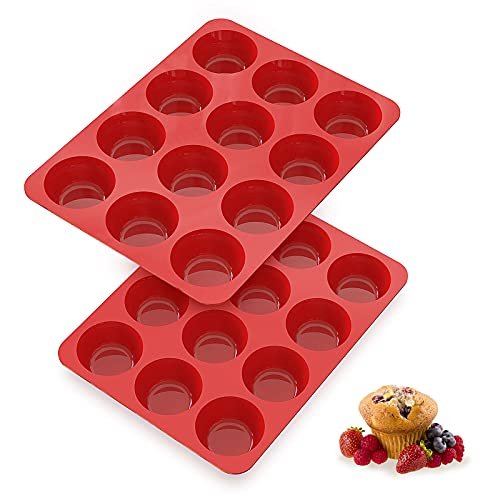 2 Pack Silicone Muffin Pans,12 Cup Nonstick Silicone Cupcake Pan