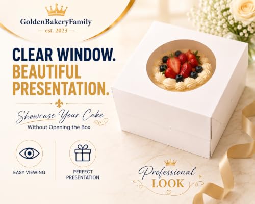 3 Set Cake Boxes with Cake Boards,10x10x5 Inches Bakery Boxes with Windows - color: White（10 Inch 3 Pack）