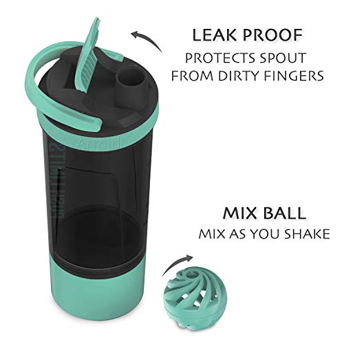Artoid Mode 24-Ounce Protein Shaker Bottle, Dual Mixing Technology, BPA Free, Aqua Green/Black - color: Aqua Green/Black