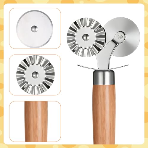 Dual Wheel Pastry Cutter, Ravioli and Pasta Wheel, Wood Handle