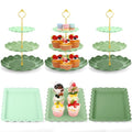 FoldTier 6 Pack Cupcake Stand Set 3 Pcs 3 Tier Gradient Dessert Table Display Stands Cookie Tray Rack 3 X14 in Rectangle Party Trays for Wedding Birthday Tea Party Baby Shower(Green,Round) - color: Green, style: Round