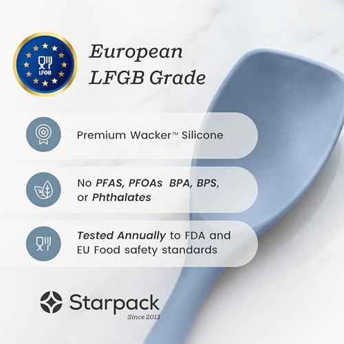 StarPack Silicone Spoonula The All-Rounder 11 Inch - LFGB Spoon Spatula, 600°F Heat Resistant, BPA-Free - One-Piece Seamless, Dishwasher Safe - for Nonstick Cookware, Light Blue - color: Light Blue, size: Standard 11"