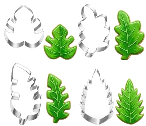 LUBTOSMN 4 Pcs Tropical Leaves Cookie Cutter Set, Dishwasher-Safe
