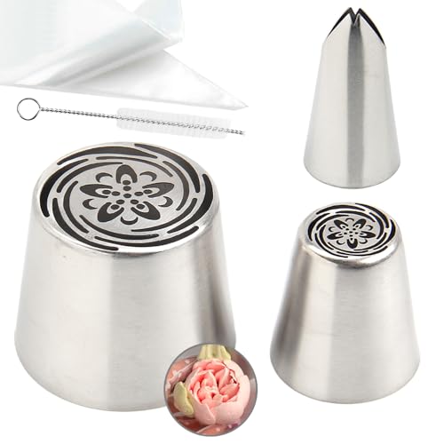 14 PCS Russian Piping Tips Set,Stainless Steel Icing Nozzles for Cake Decorating, Cream Flower Bouquet DIY Cookies, Desserts Baking Tools 1 XXL,1 XL,1 Medium Leaf,10 Piping Bags,1 Brush(S81) - color: No.81 (XL+XXL)