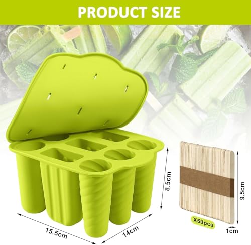 9 Cavity Popsicles Molds with 50pcs Wooden Sticks BPA Free Ice Cream Mold - color: Green
