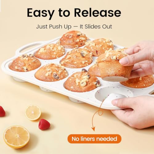 Silicone Muffin Pan with Metal Reinforced Frame - Mini Muffin Pan for Homemade Muffins, Cupcakes, and Bread, Oven and Dishwasher Safe - Set of 2, 6-Cup and 12-Cup - size: Jumbo+Standard