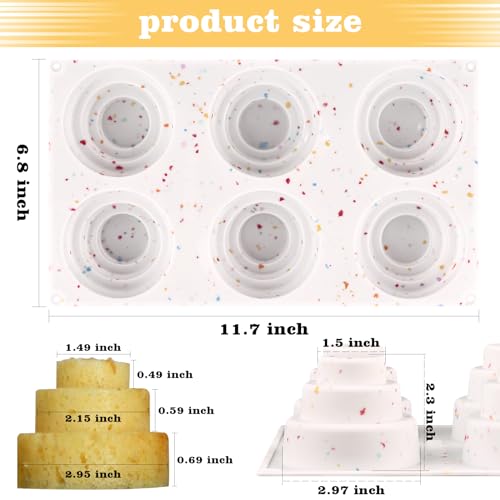 Sakolla 2 Pack 3 Tier Mini Cake Molds, 6 Cavity Silicone Cake Molds for Baking Cake Pop, Cakesicle, Brownie and Mousse (Confetti) - size: Mini Cake Molds/2 Pcs