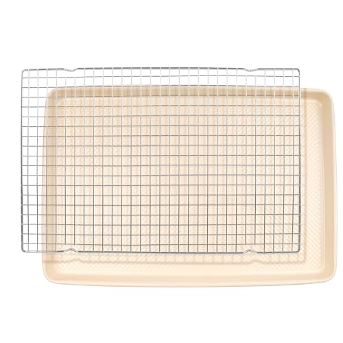 David Burke 17x11 Cookie Sheet with Chrome Cooling Rack – Carbon Steel, PFTE & PFOA Free, Oven Safe, Non-Toxic, Perfect for Baking and Roasting – Cream - color: Cream, size: 17x11" Cookie Sheet w/ Cooling Rack