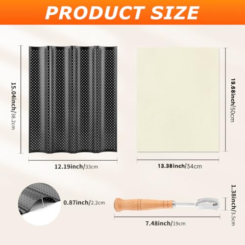 Baguette Pan Set, 4 Loaf Perforated French Bread Baking Pan Kit Set