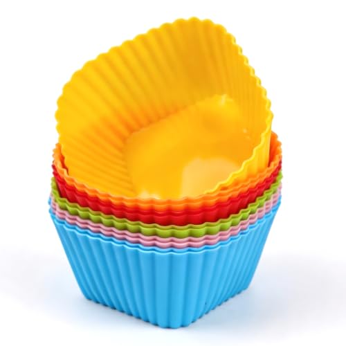 12 Pack Silicone Baking Cups Reusable Muffin Liners Non-Stick Cup Cake Molds Set Cupcake Liner Standard Size Silicone Cupcake Holder Silicon Cups for Baking