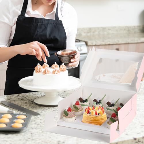 JCD 8 Packs Pink Bento Cake and Cupcake Box 1+8 Bento Box with Clear Window for 4-inch Cake and 8 Cupcakes Packaging Gift Baked Goods for Family Dinner Birthday Party Picnic Gift (Pink 1+8/8Pcs) - size: Pink 1+8/8Pcs