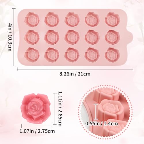 Rose Silicone Mold, 2 Pcs Rose Candy Molds 30 Cavity - color: 15-Cavity Silicone Rose Mold