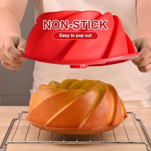 saphe Silicone cake pan, Bakeware Non Stick 10 inch round Cake Pan for making Cake, Jello, Gelatin, Bread, Brownie, Silicone fluted Cake mold - size: 10inch
