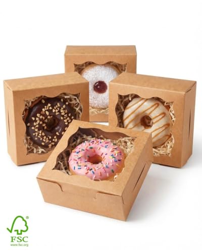 qiqee Brown Bakery Box with Window 4"x4"x2.5" 400Pcs - color: Brown, size: 4" x 4" x 2.5" / 400 Pcs