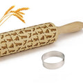 Embossed Rolling Pin for Baking Cookies Embossing Rolling Pins with Design Wooden Engraved Springerle Roller Pin Dough Animal Patterned Clay Pottery Ceramic Stamp Mold Gifts Bakers Women (Cat) - color: Kitty Cat