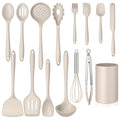 Homikit 15-Piece Kitchen Cooking Utensil Set, Silicone Utensils with Holder - color: Khaki