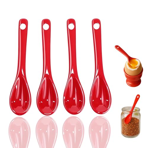 Mini Spoons for Spices, Ceramic Spoon 3.5 inch, Espresso Spoons - color: Red spoon A set of 4