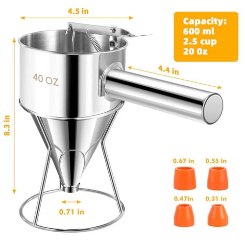 Stainless Steel Pancake Batter Dispenser, Multi-Nozzle 20 oz - size: 20OZ