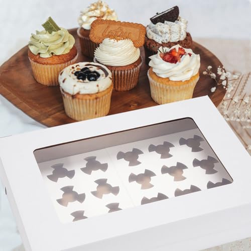 6 Pack Cupcake Boxes with Window for 24 Standard or Mini Cupcakes